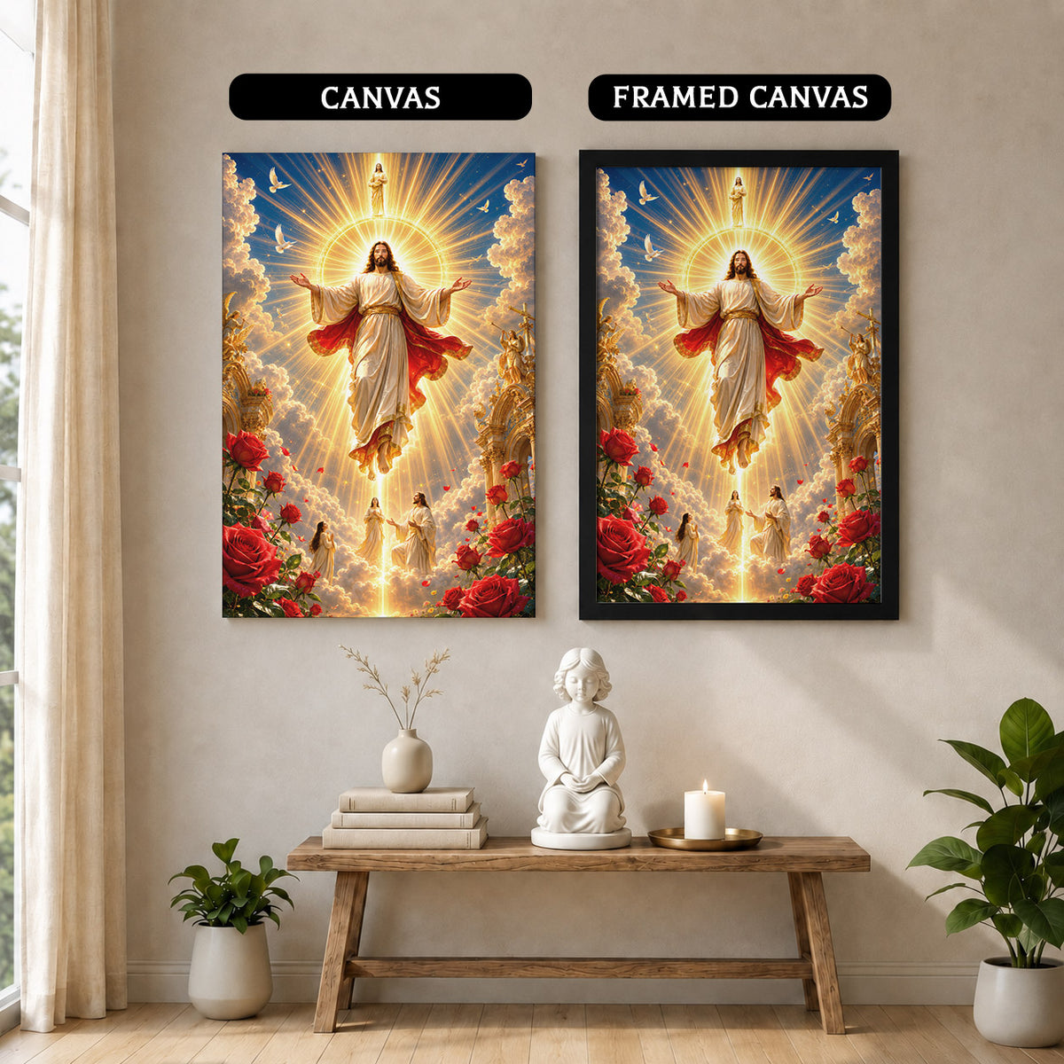Heavenly Jesus Christ Golden Light Religious Wall Art Poster/Canvas