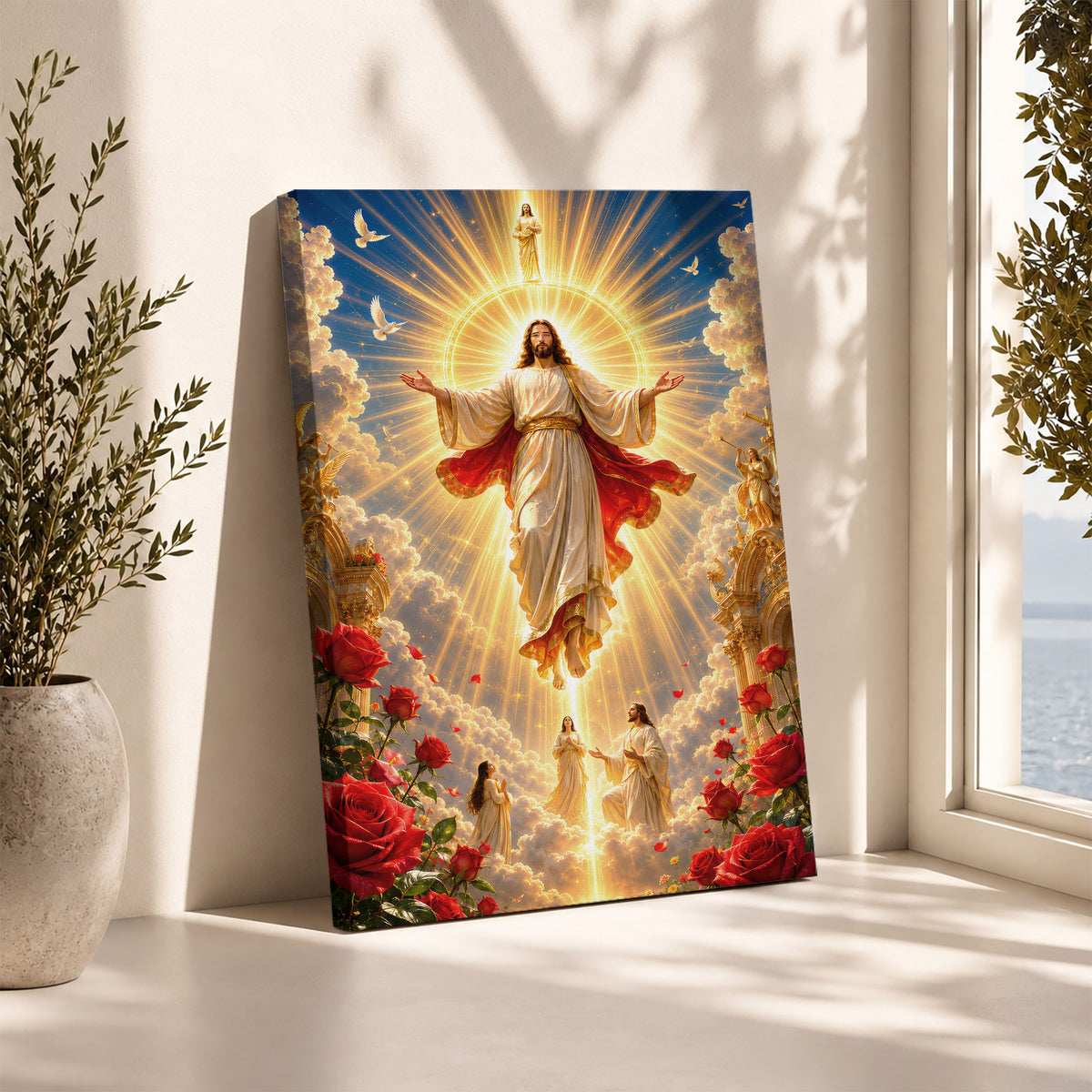 Heavenly Jesus Christ Golden Light Religious Wall Art Poster/Canvas