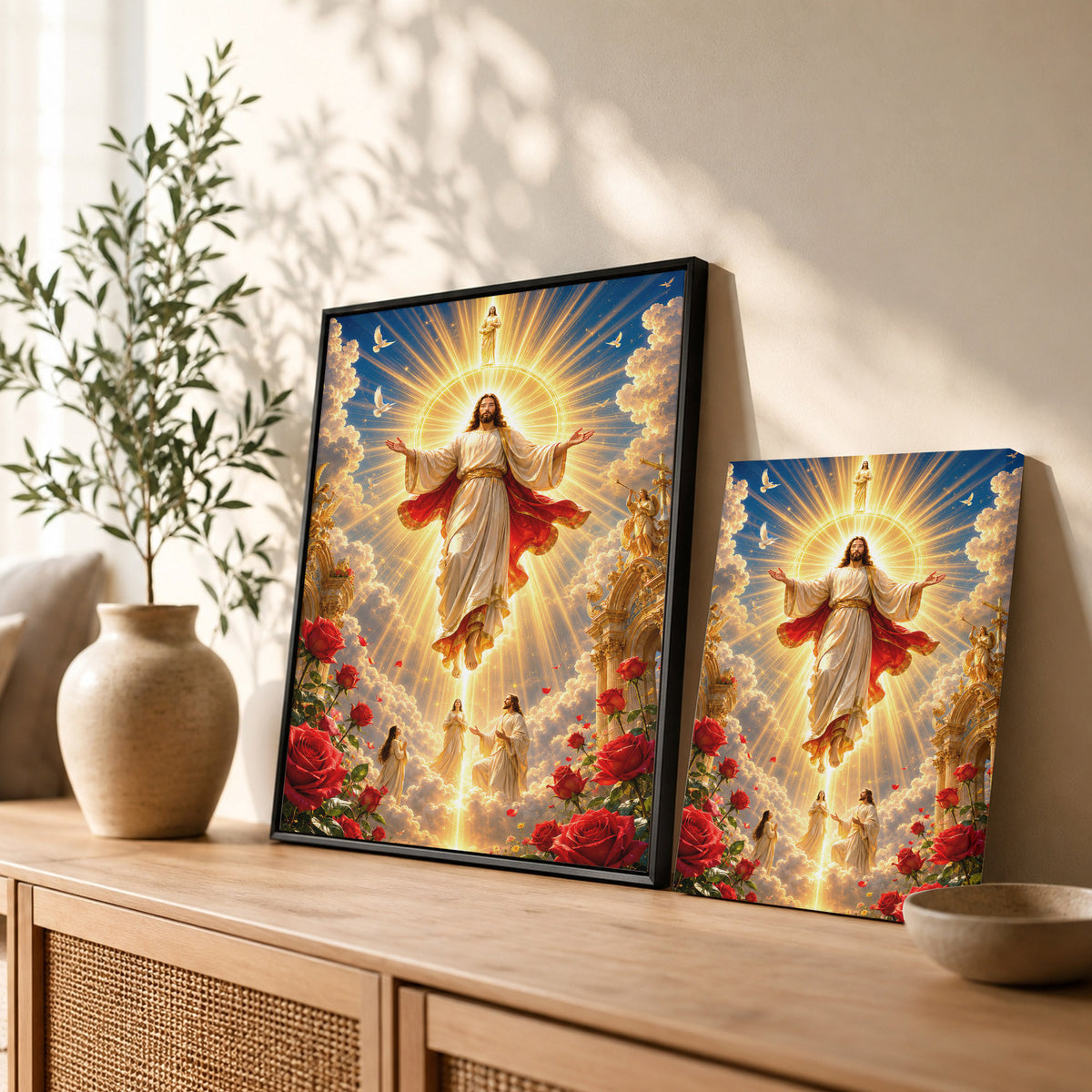 Heavenly Jesus Christ Golden Light Religious Wall Art Poster/Canvas