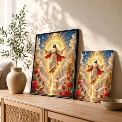 Heavenly Jesus Christ Golden Light Religious Wall Art Poster/Canvas