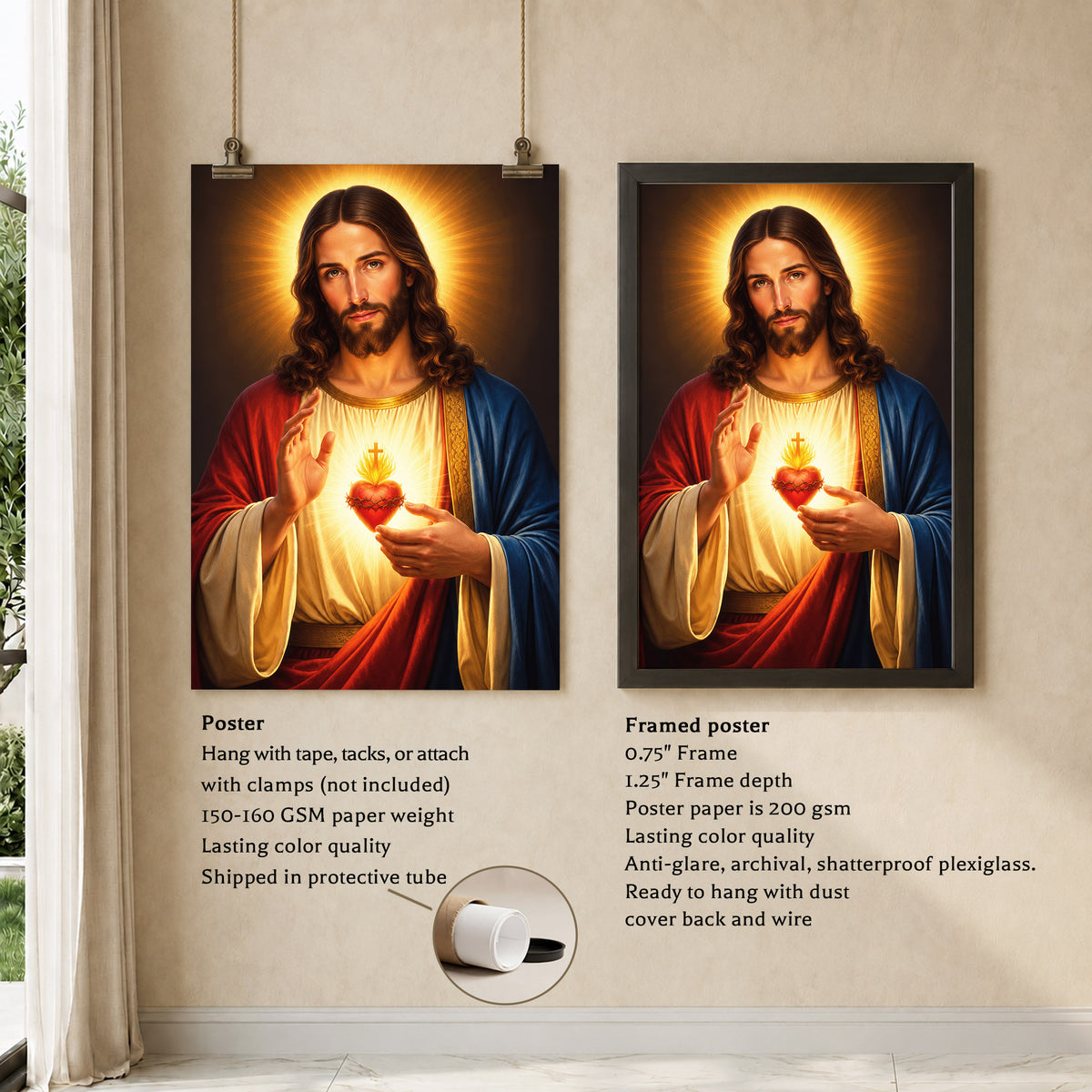 Radiant Sacred Heart of Jesus Wall Art Poster/Canvas