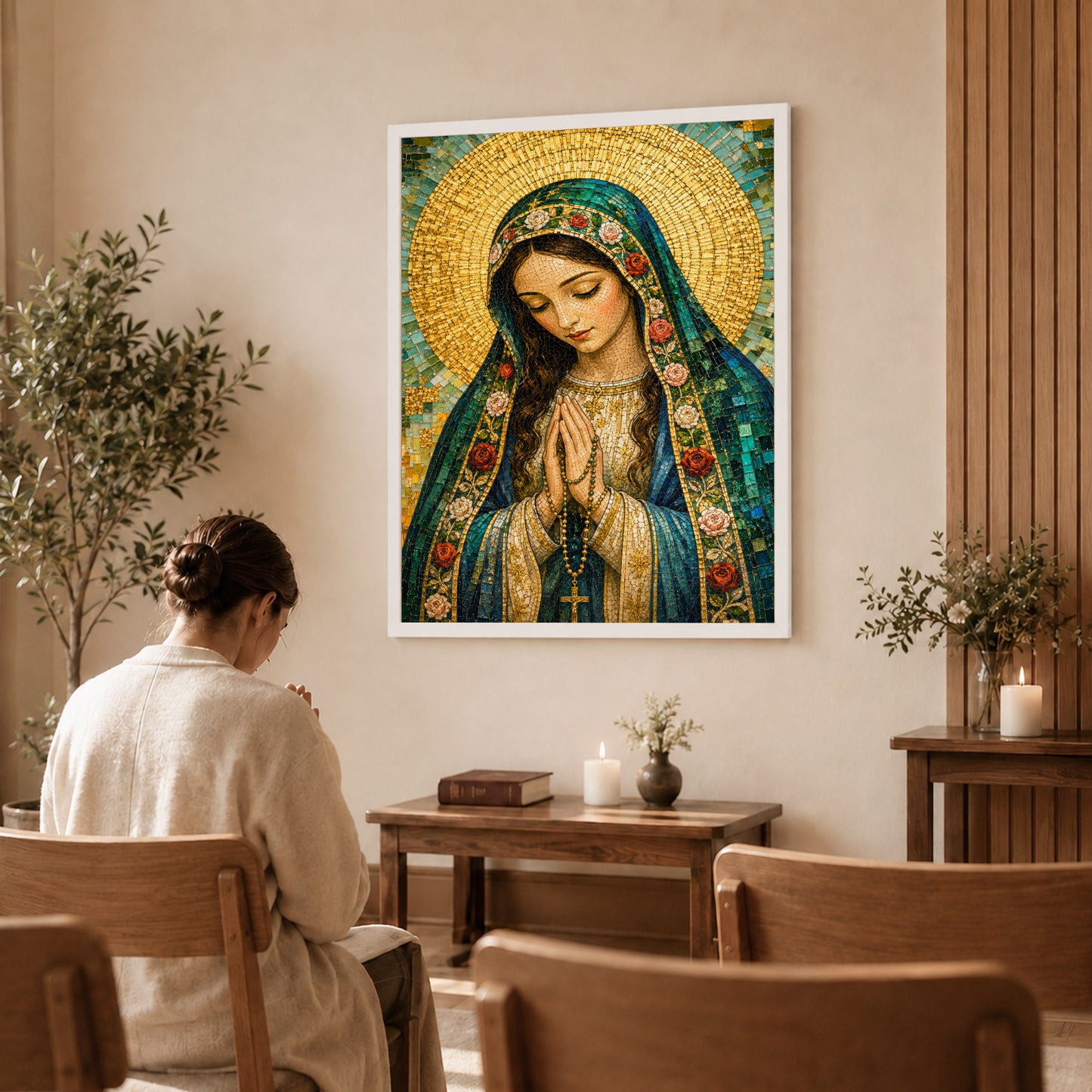 Virgin Mary Mosaic Prayer Poster/Canvas