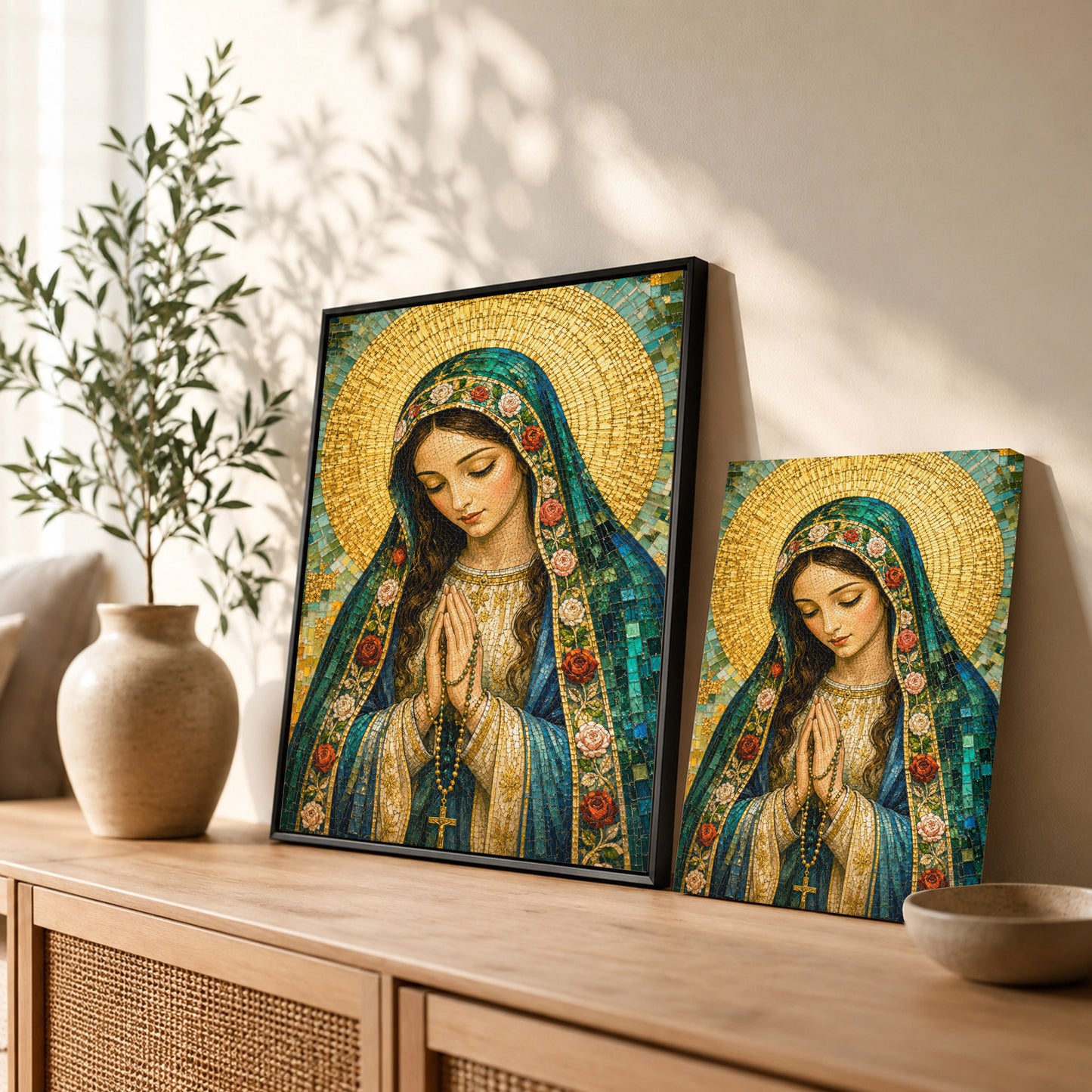Virgin Mary Mosaic Prayer Poster/Canvas