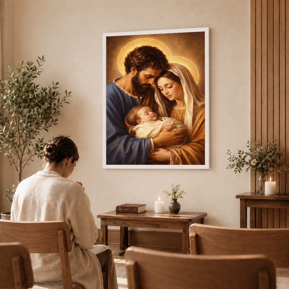 Holy Family with Baby Jesus Poster/Canvas – Christian Catholic Wall Art