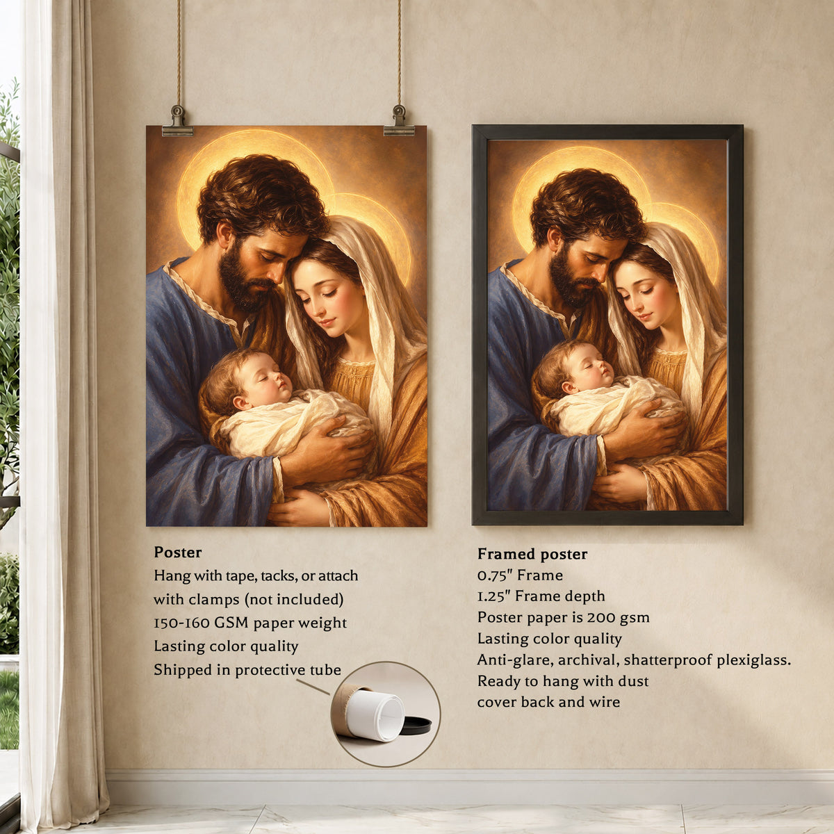 Holy Family with Baby Jesus Poster/Canvas – Christian Catholic Wall Art