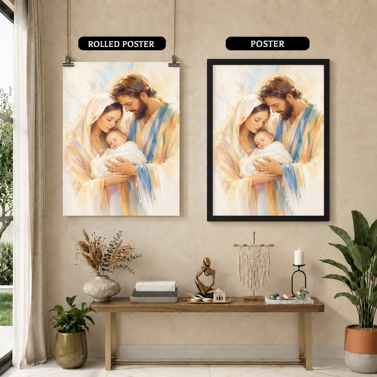 Holy Family with Infant Jesus Poster/Canvas – Soft Watercolor Christian Wall Art