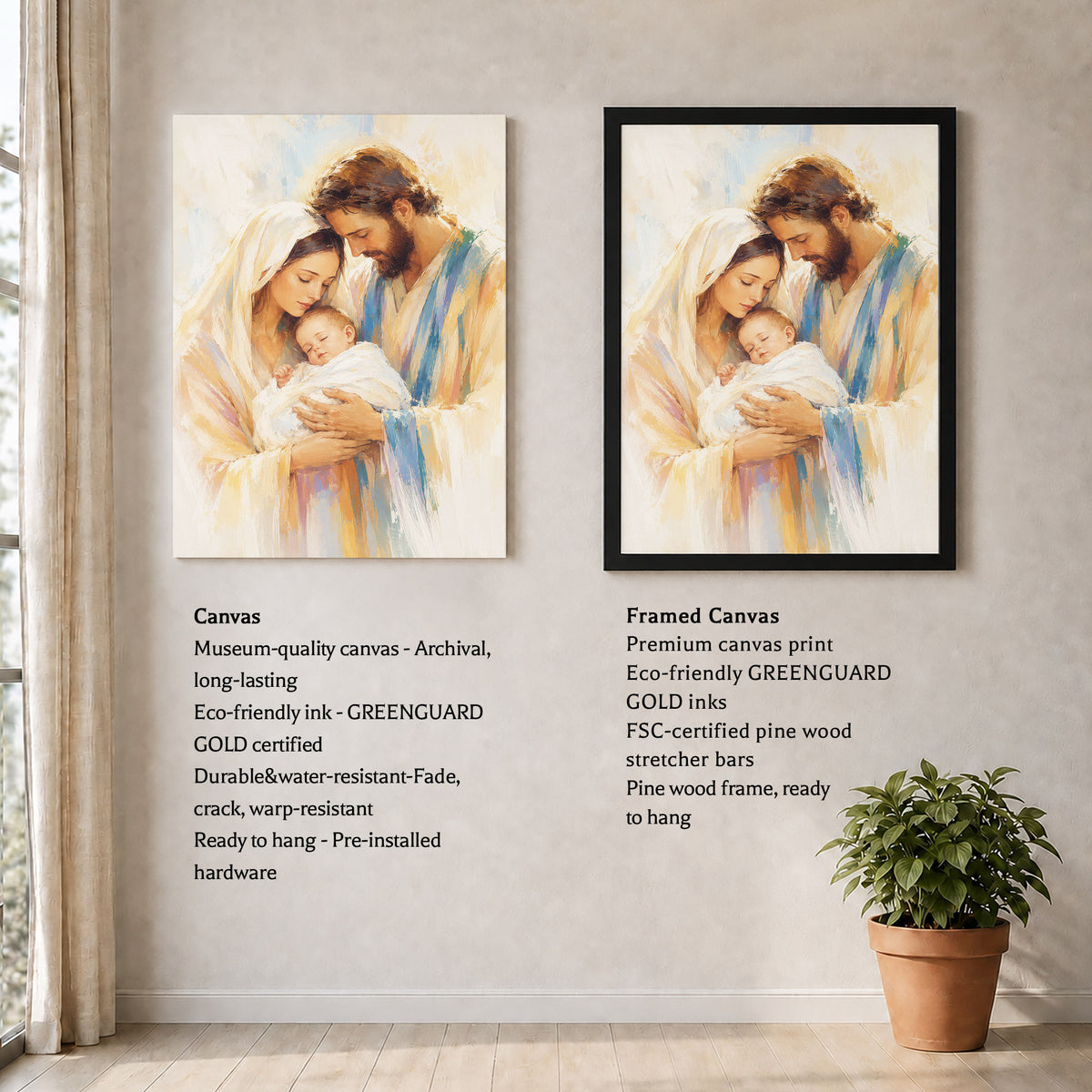 Holy Family with Infant Jesus Poster/Canvas – Soft Watercolor Christian Wall Art