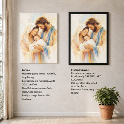 Holy Family with Infant Jesus Poster/Canvas – Soft Watercolor Christian Wall Art