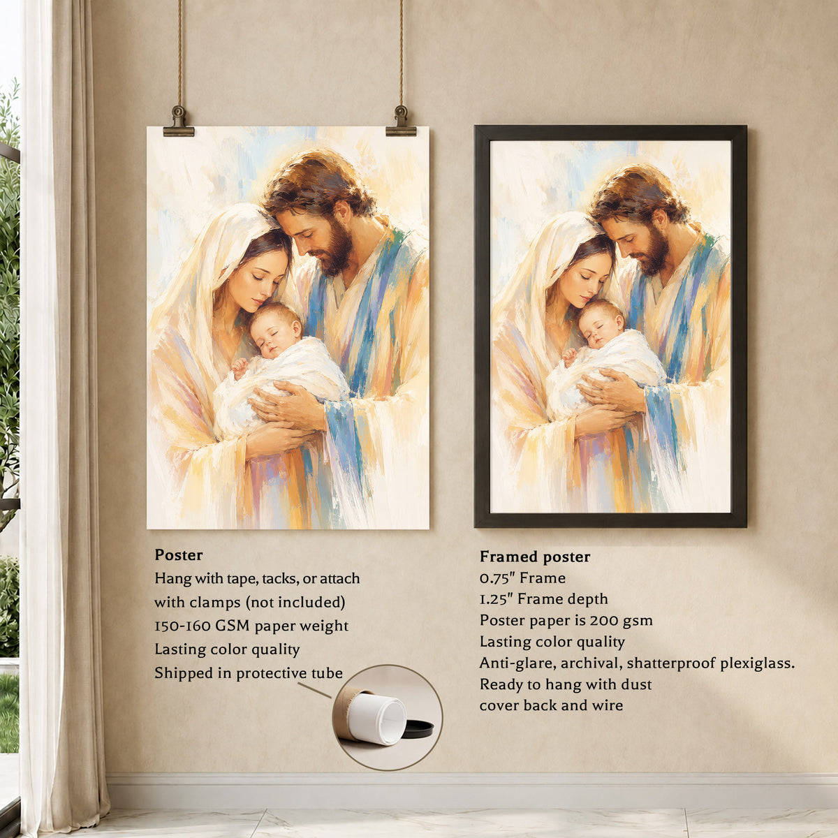 Holy Family with Infant Jesus Poster/Canvas – Soft Watercolor Christian Wall Art