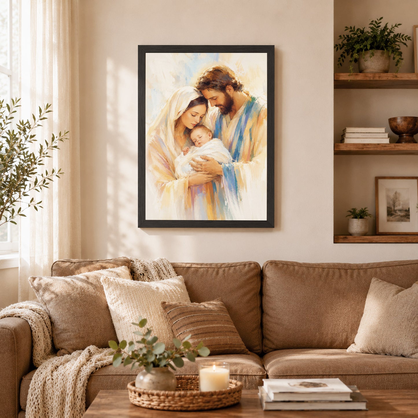 Holy Family with Infant Jesus Poster/Canvas – Soft Watercolor Christian Wall Art
