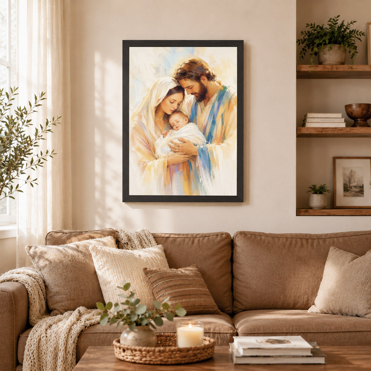 Holy Family with Infant Jesus Poster/Canvas – Soft Watercolor Christian Wall Art