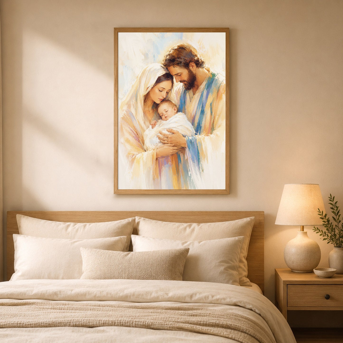 Holy Family with Infant Jesus Poster/Canvas – Soft Watercolor Christian Wall Art