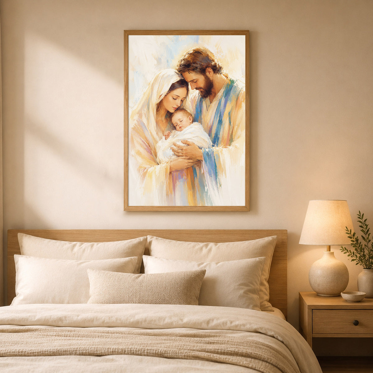 Holy Family with Infant Jesus Poster/Canvas – Soft Watercolor Christian Wall Art