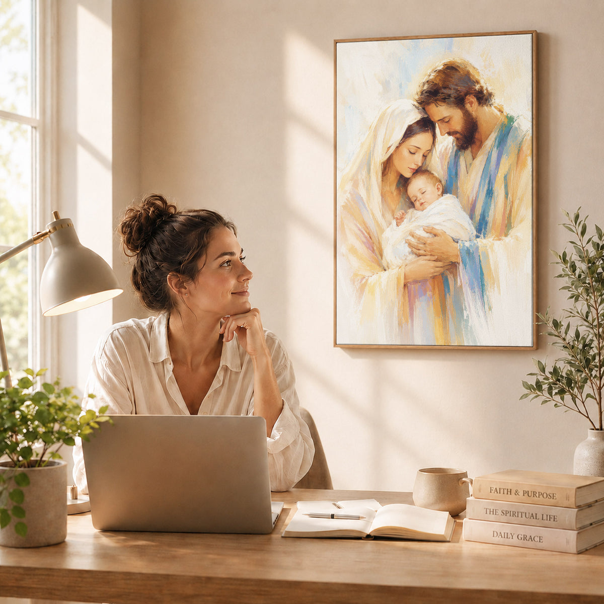 Holy Family with Infant Jesus Poster/Canvas – Soft Watercolor Christian Wall Art