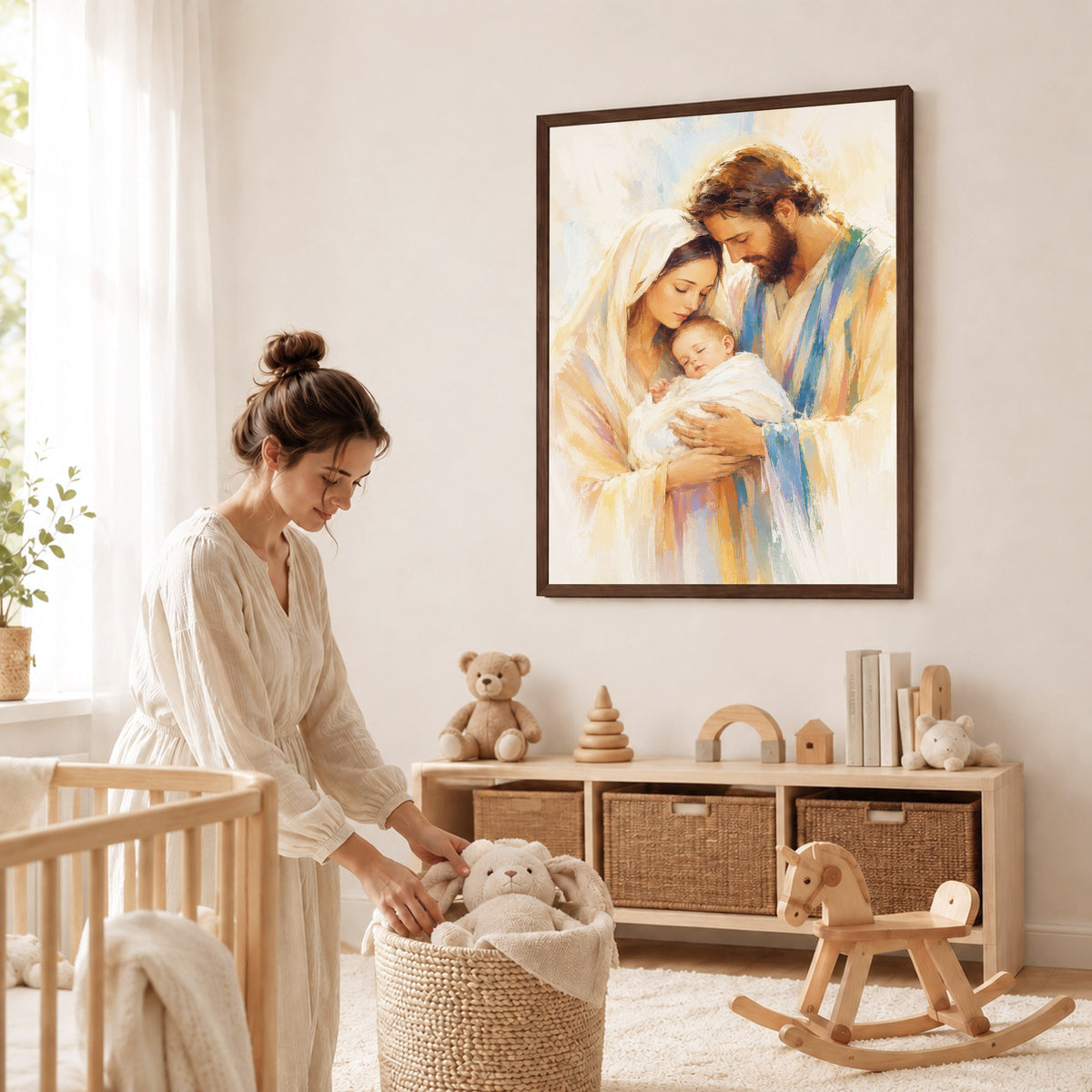 Holy Family with Infant Jesus Poster/Canvas – Soft Watercolor Christian Wall Art