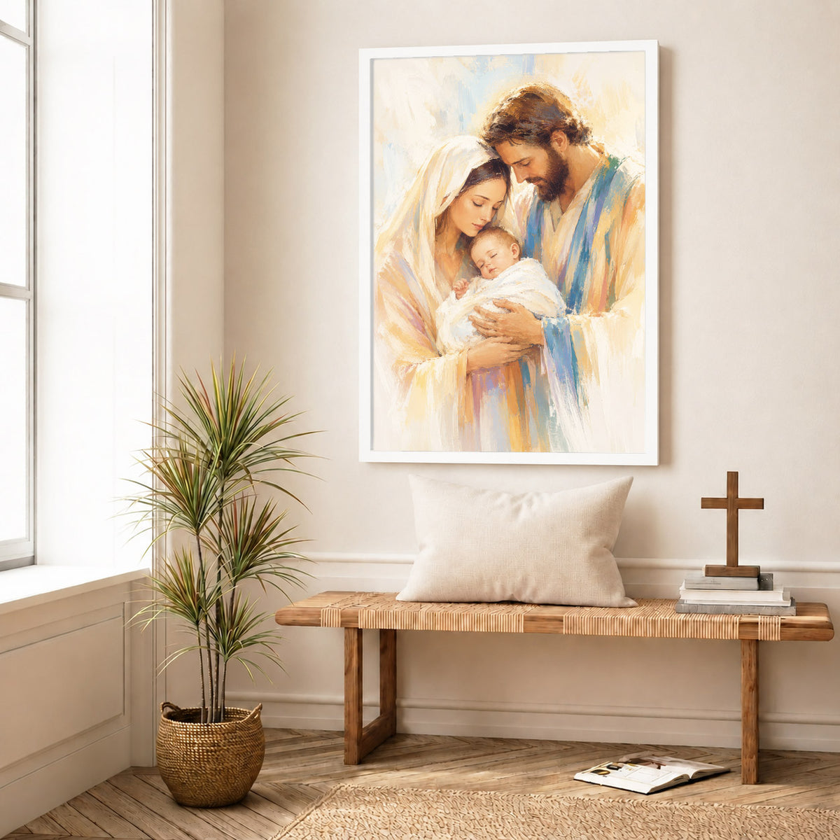 Holy Family with Infant Jesus Poster/Canvas – Soft Watercolor Christian Wall Art