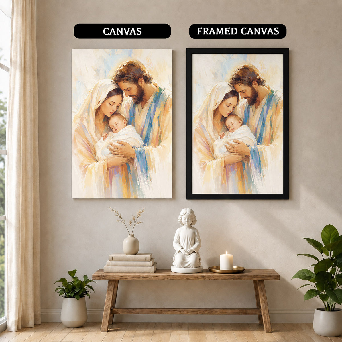 Holy Family with Infant Jesus Poster/Canvas – Soft Watercolor Christian Wall Art