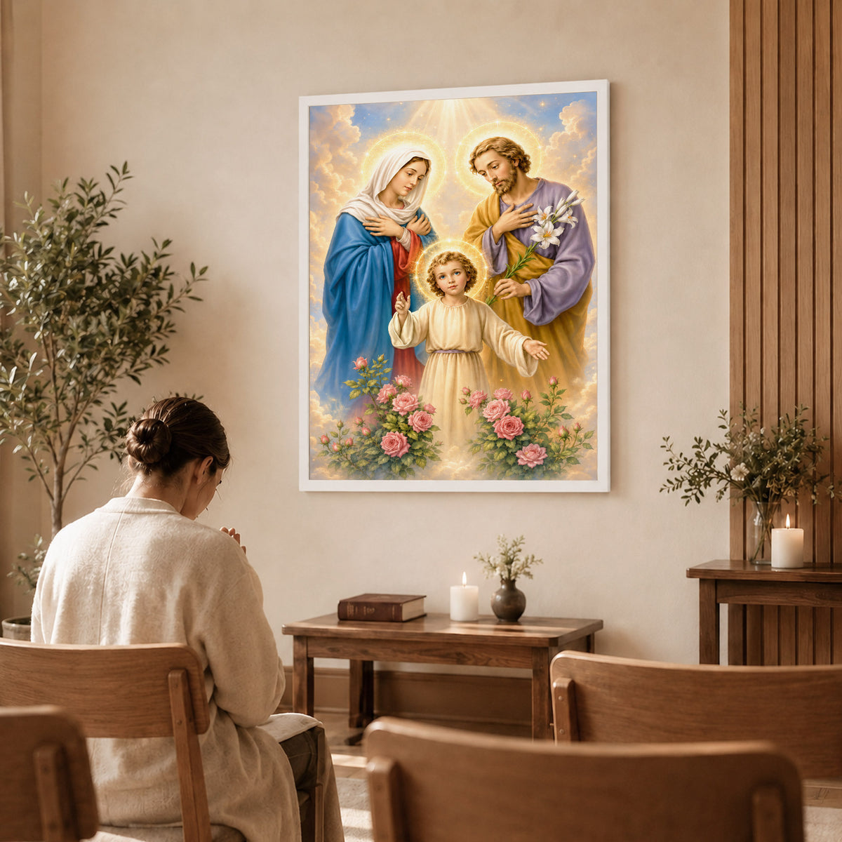The Holy Family with Child Jesus Poster/Canvas – Catholic Religious Wall Art