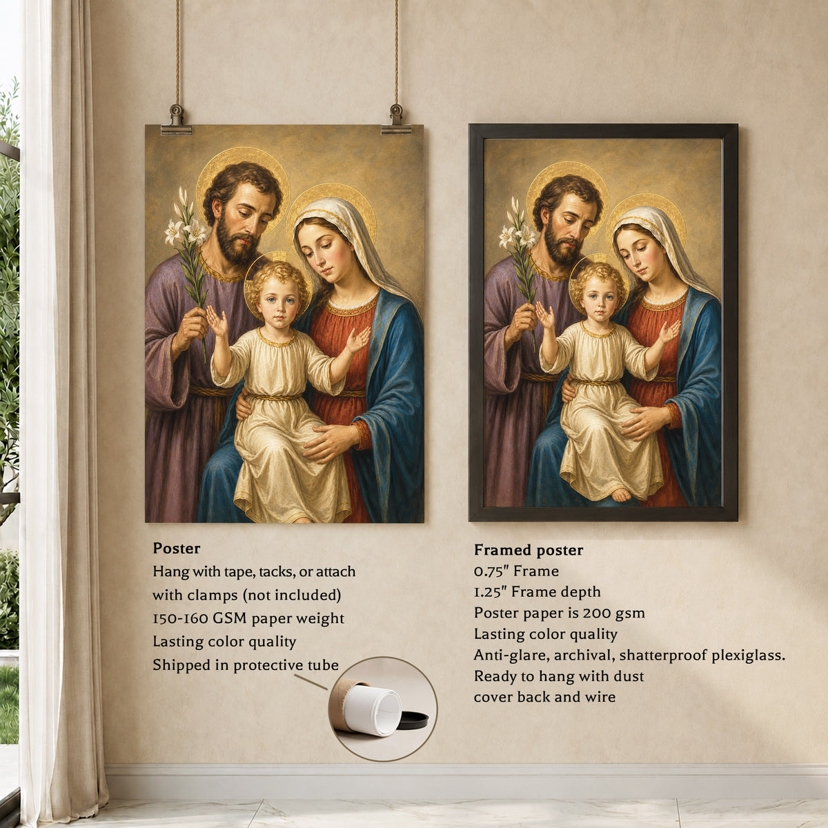 Holy Family with Child Jesus Poster/Canvas – Catholic Christian Wall Art