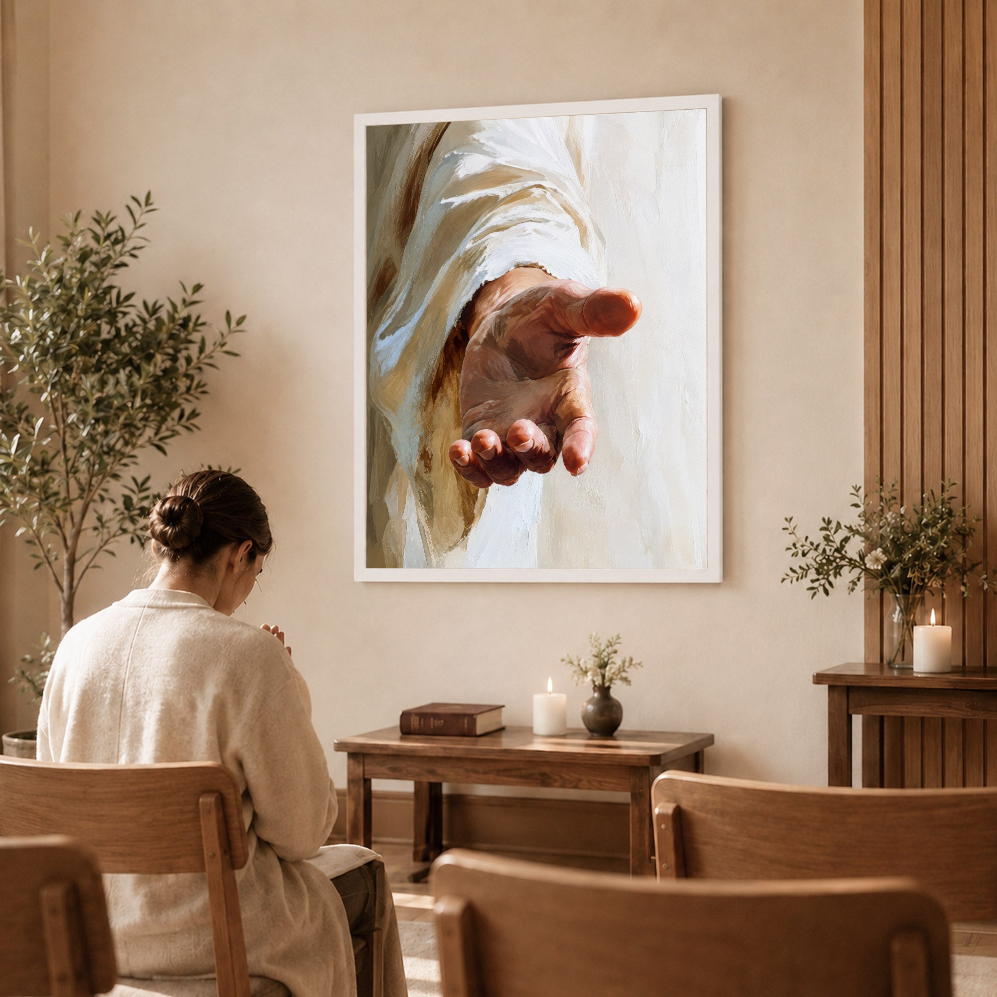 Jesus Reaching Hand Poster/Canvas – Christian Wall Art of Hope and Grace