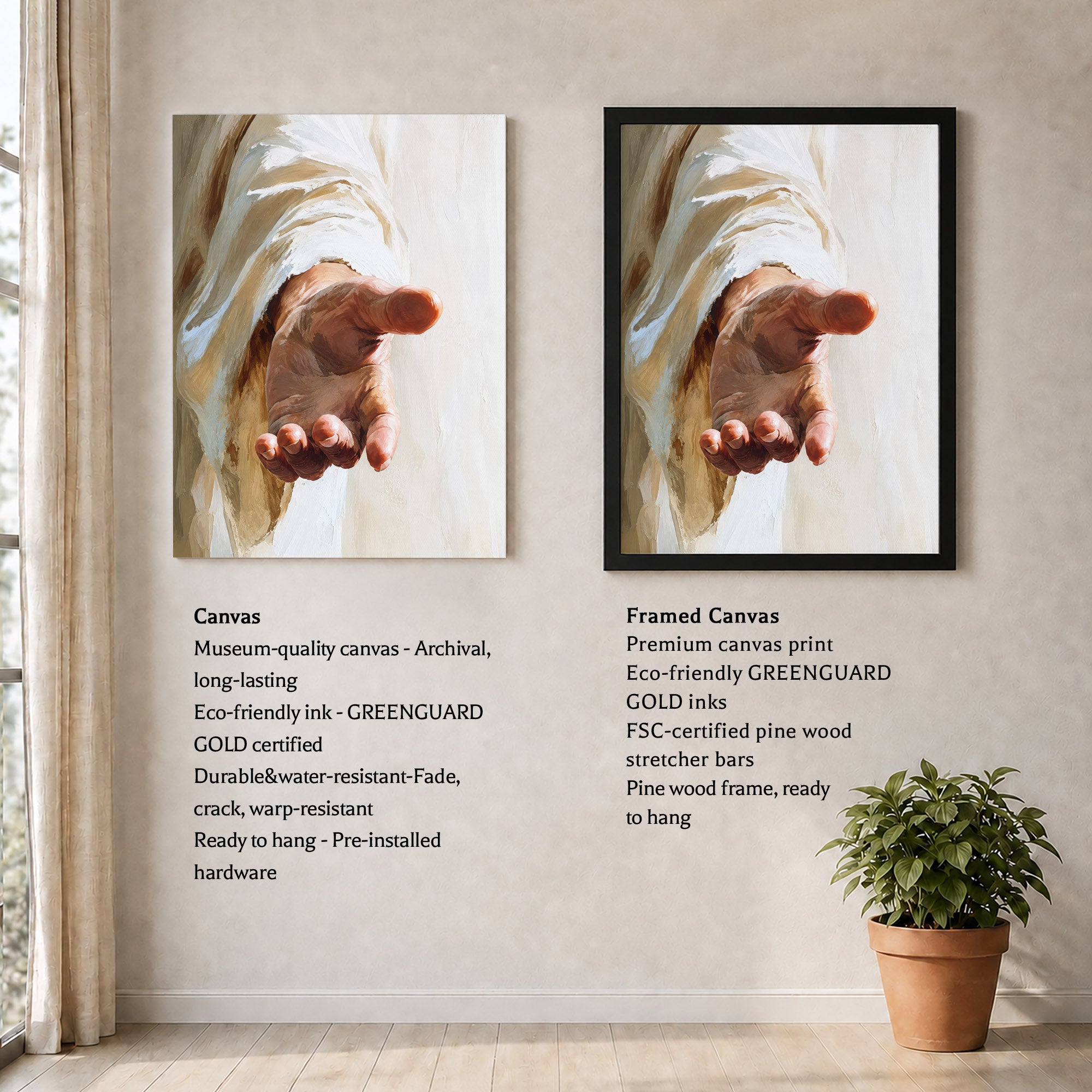 Jesus Reaching Hand Poster/Canvas – Christian Wall Art of Hope and Grace
