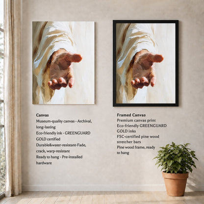 Jesus Reaching Hand Poster/Canvas – Christian Wall Art of Hope and Grace