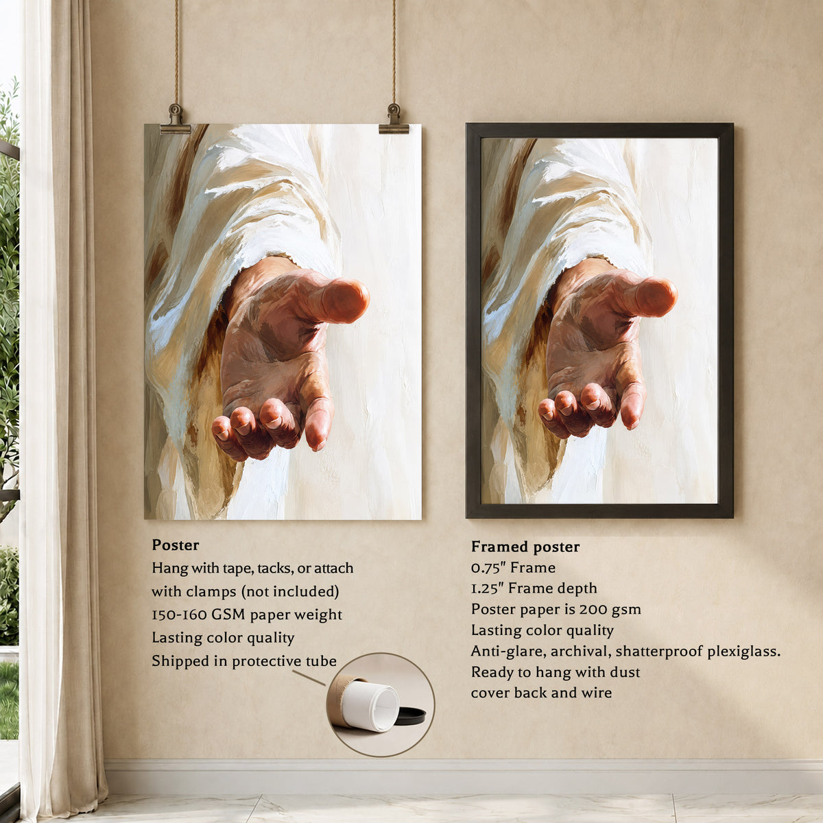 Jesus Reaching Hand Poster/Canvas – Christian Wall Art of Hope and Grace