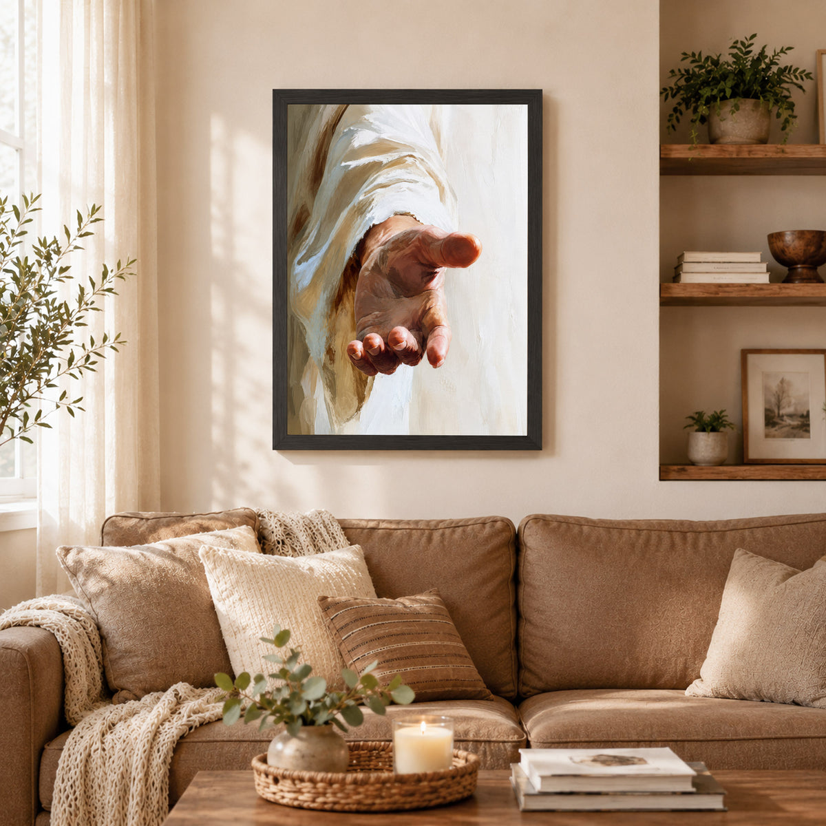 Jesus Reaching Hand Poster/Canvas – Christian Wall Art of Hope and Grace