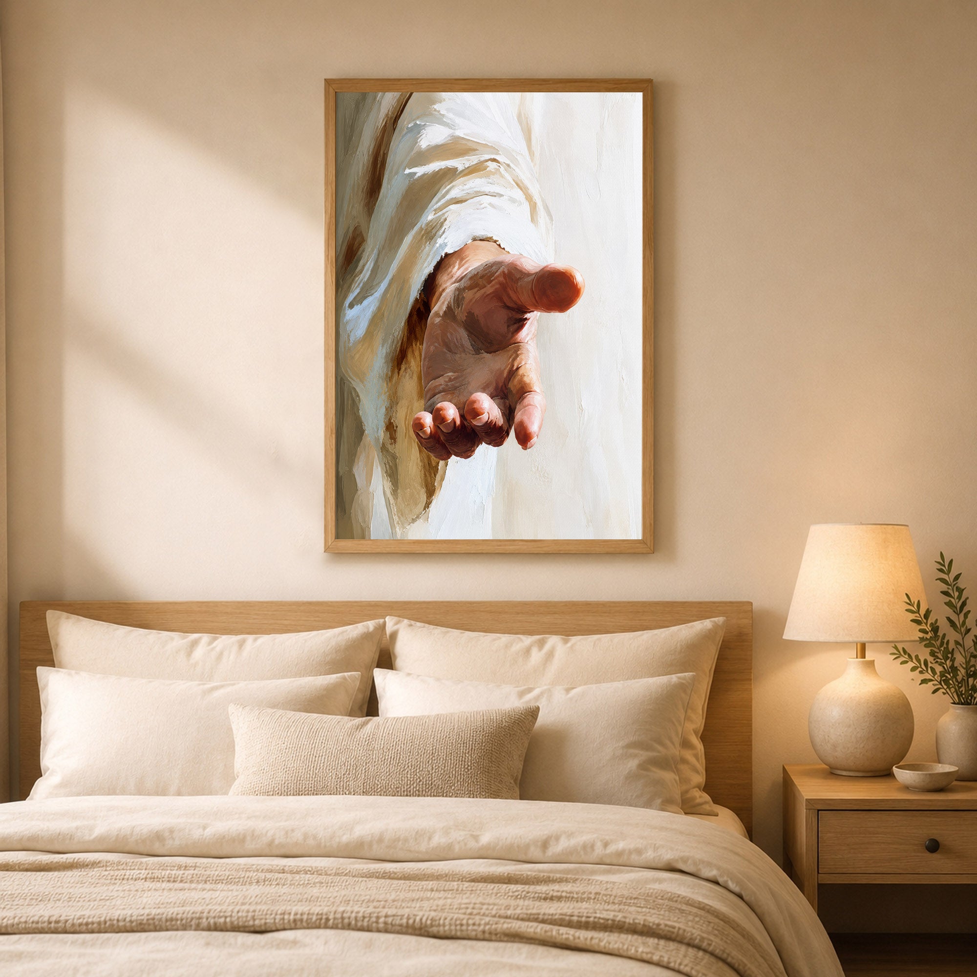 Jesus Reaching Hand Poster/Canvas – Christian Wall Art of Hope and Grace