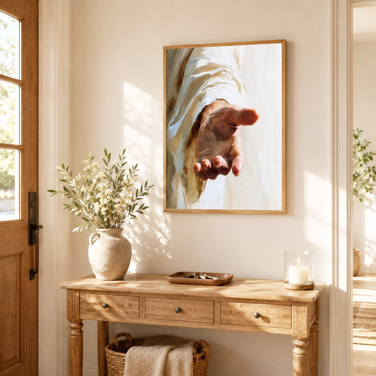 Jesus Reaching Hand Poster/Canvas – Christian Wall Art of Hope and Grace
