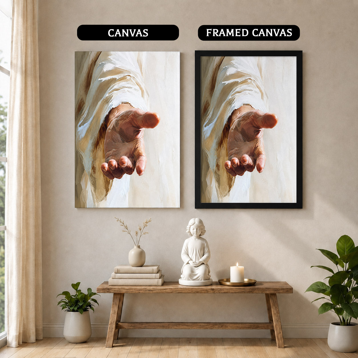 Jesus Reaching Hand Poster/Canvas – Christian Wall Art of Hope and Grace