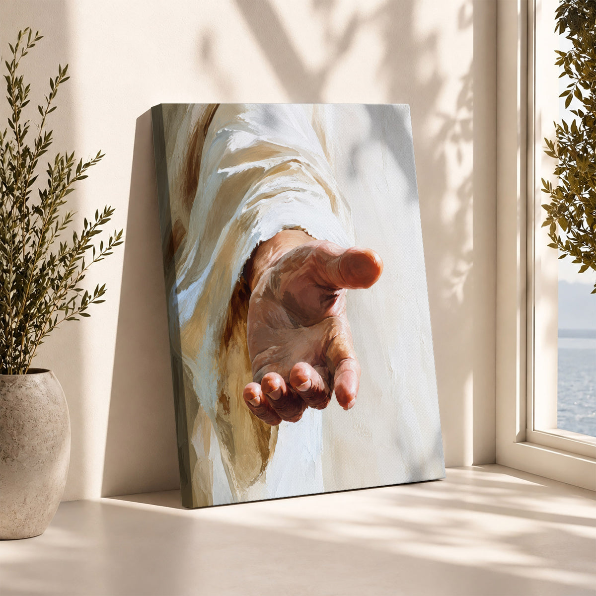 Jesus Reaching Hand Poster/Canvas – Christian Wall Art of Hope and Grace