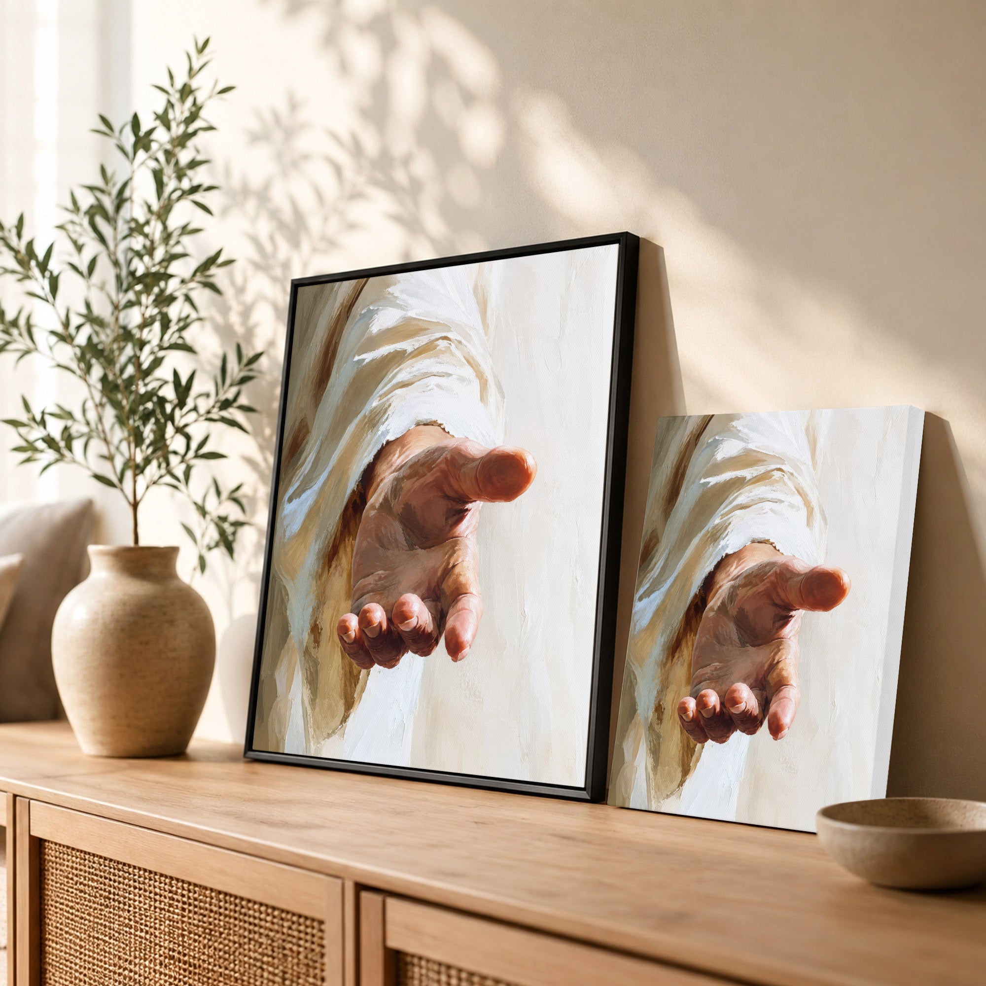 Jesus Reaching Hand Poster/Canvas – Christian Wall Art of Hope and Grace