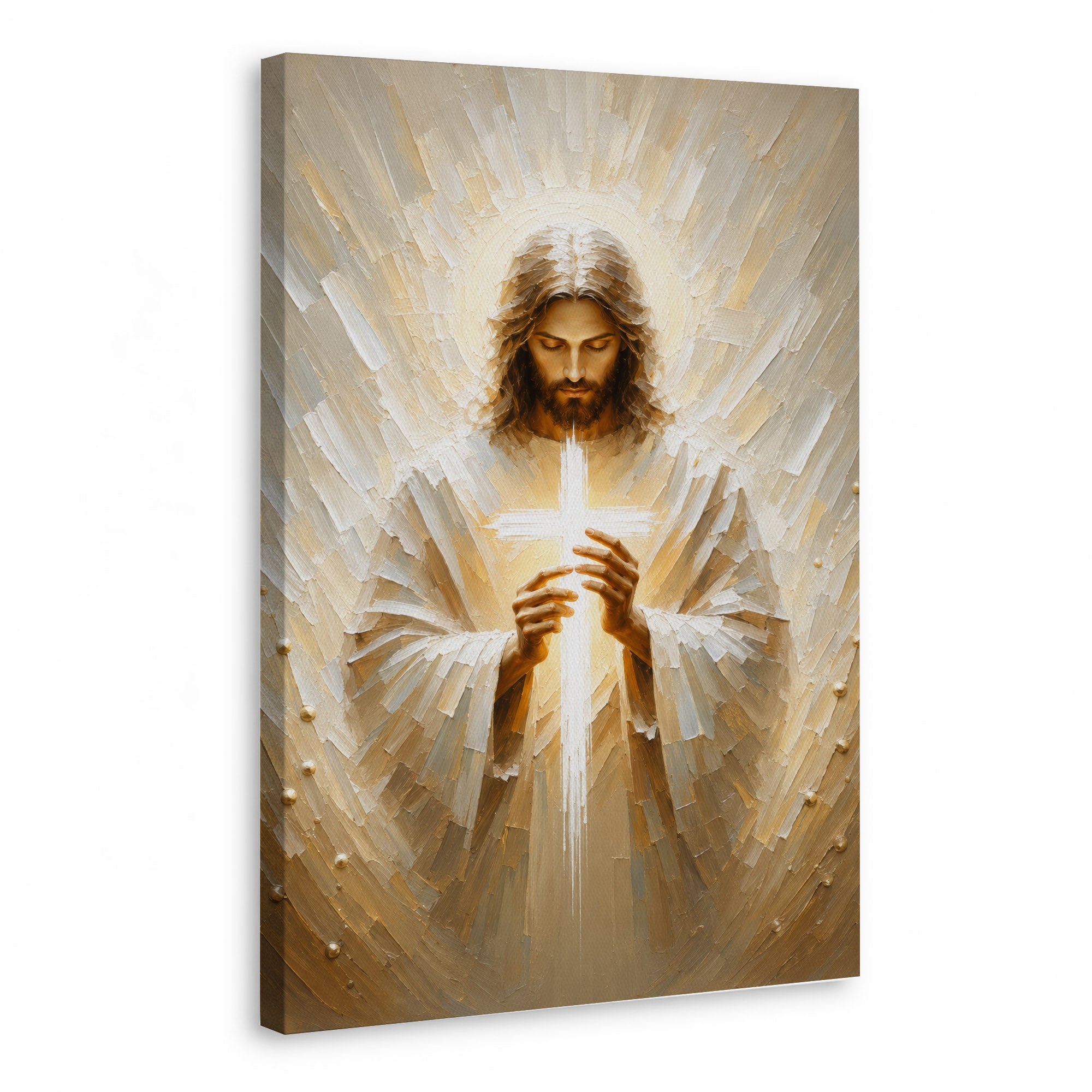 Jesus Christ Holding Cross Sacred Light Christian Wall Art Poster/Canvas
