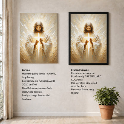 Jesus Christ Holding Cross Sacred Light Christian Wall Art Poster/Canvas