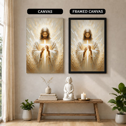Jesus Christ Holding Cross Sacred Light Christian Wall Art Poster/Canvas