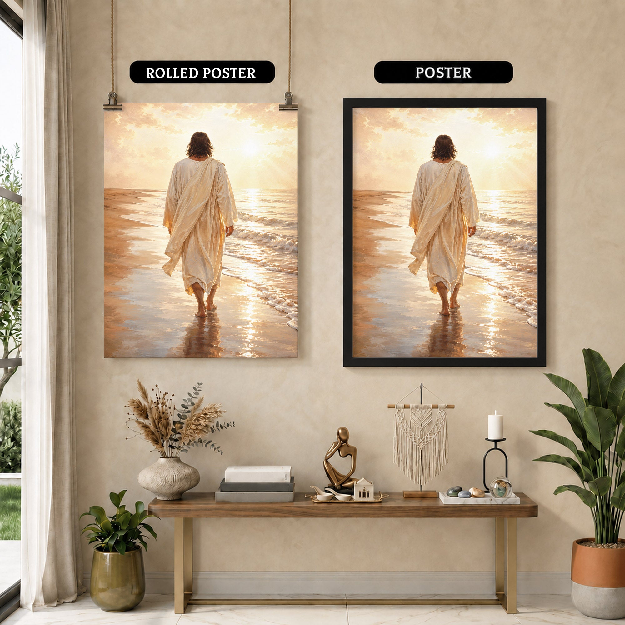 Jesus Walking by the Sea Christian Wall Art Poster/Canvas