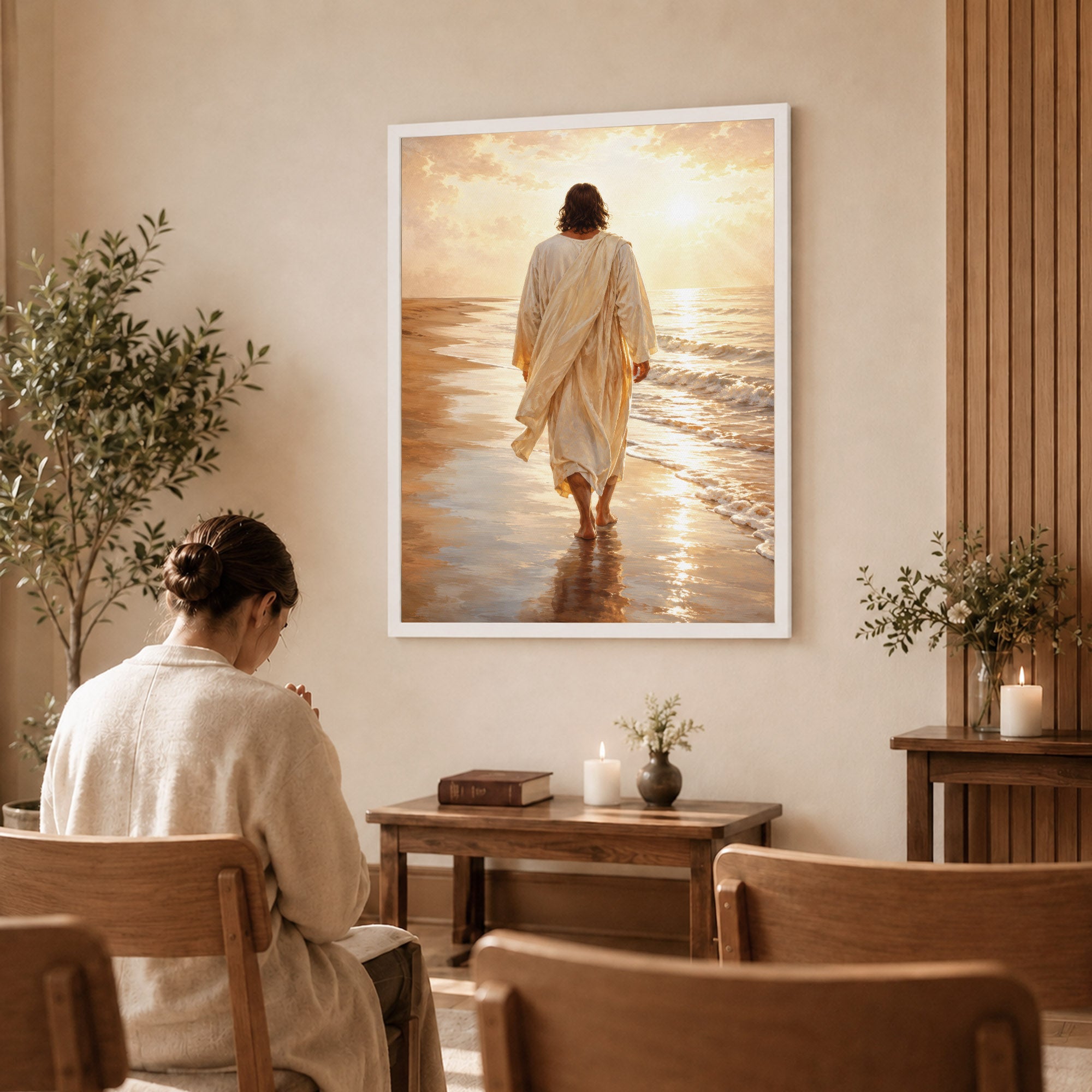 Jesus Walking by the Sea Christian Wall Art Poster/Canvas