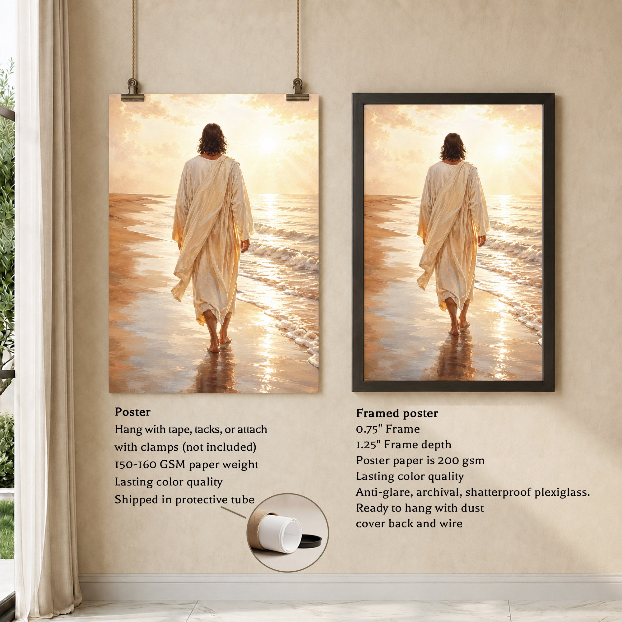 Jesus Walking by the Sea Christian Wall Art Poster/Canvas