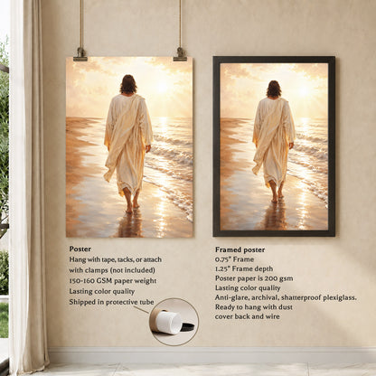 Jesus Walking by the Sea Christian Wall Art Poster/Canvas