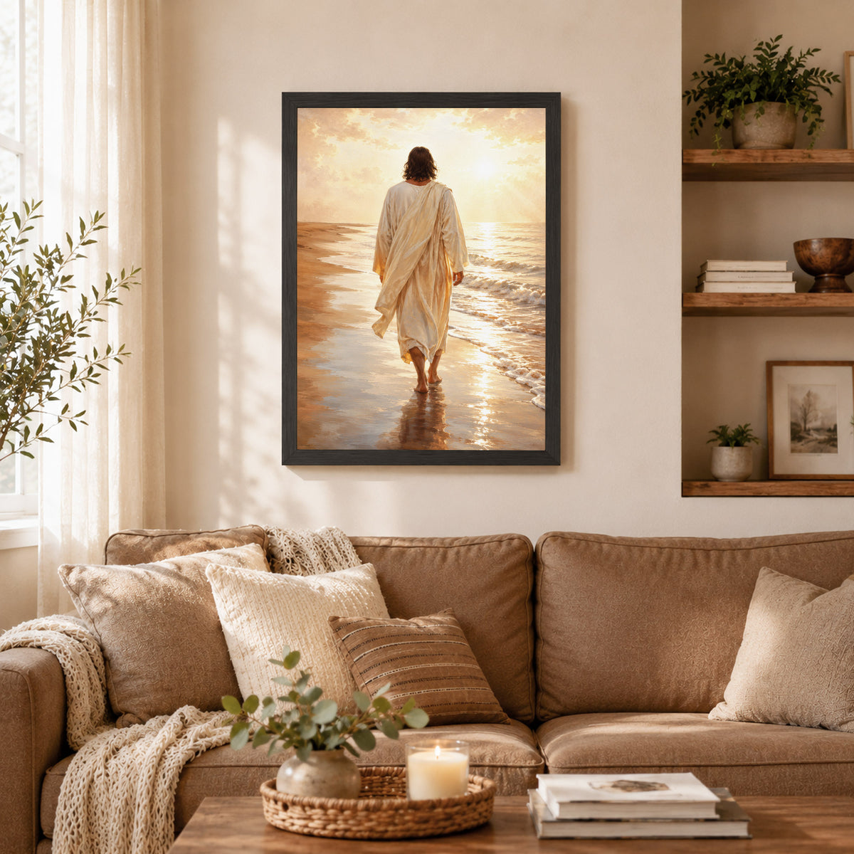 Jesus Walking by the Sea Christian Wall Art Poster/Canvas