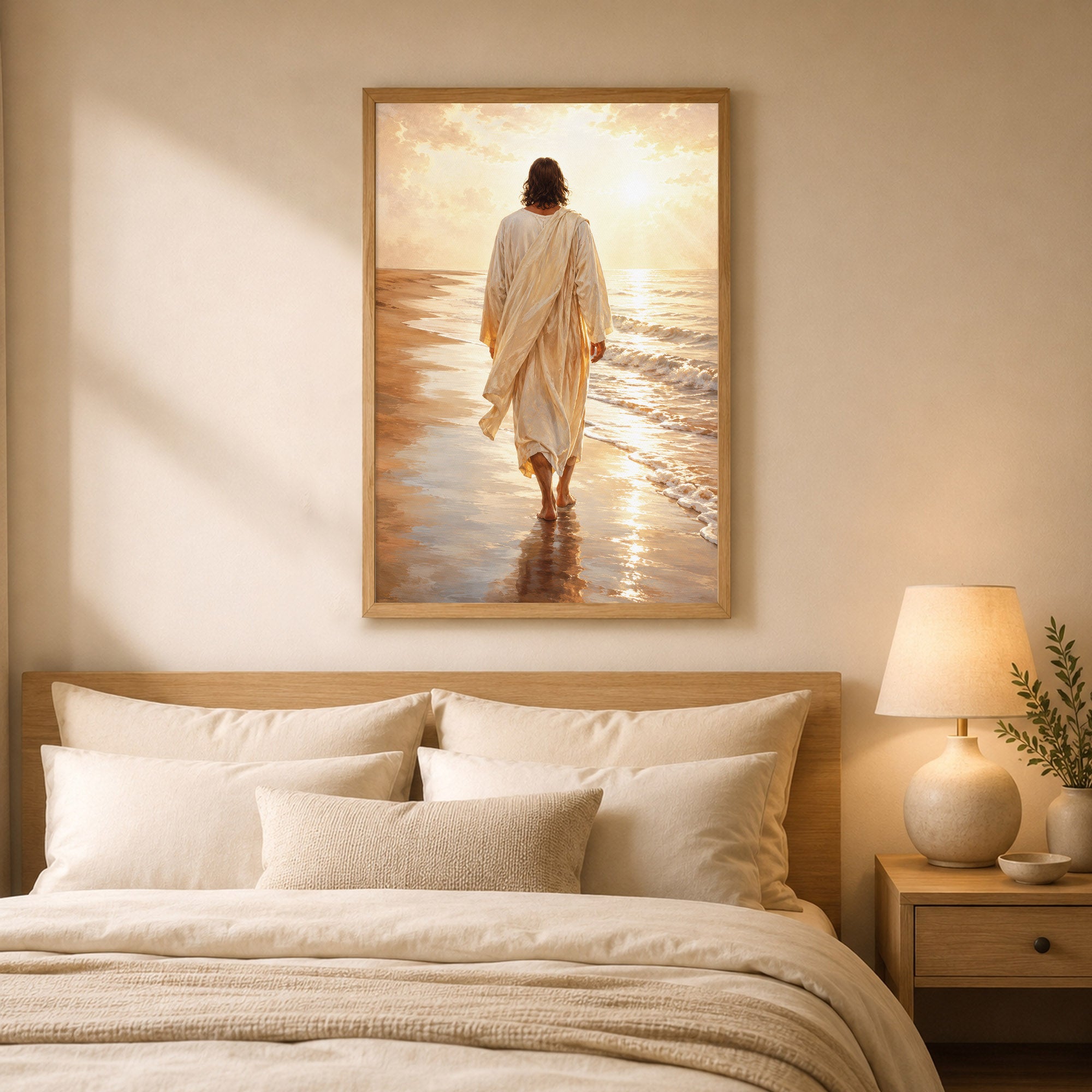 Jesus Walking by the Sea Christian Wall Art Poster/Canvas