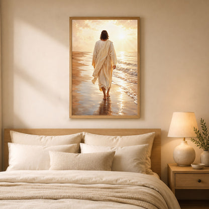 Jesus Walking by the Sea Christian Wall Art Poster/Canvas