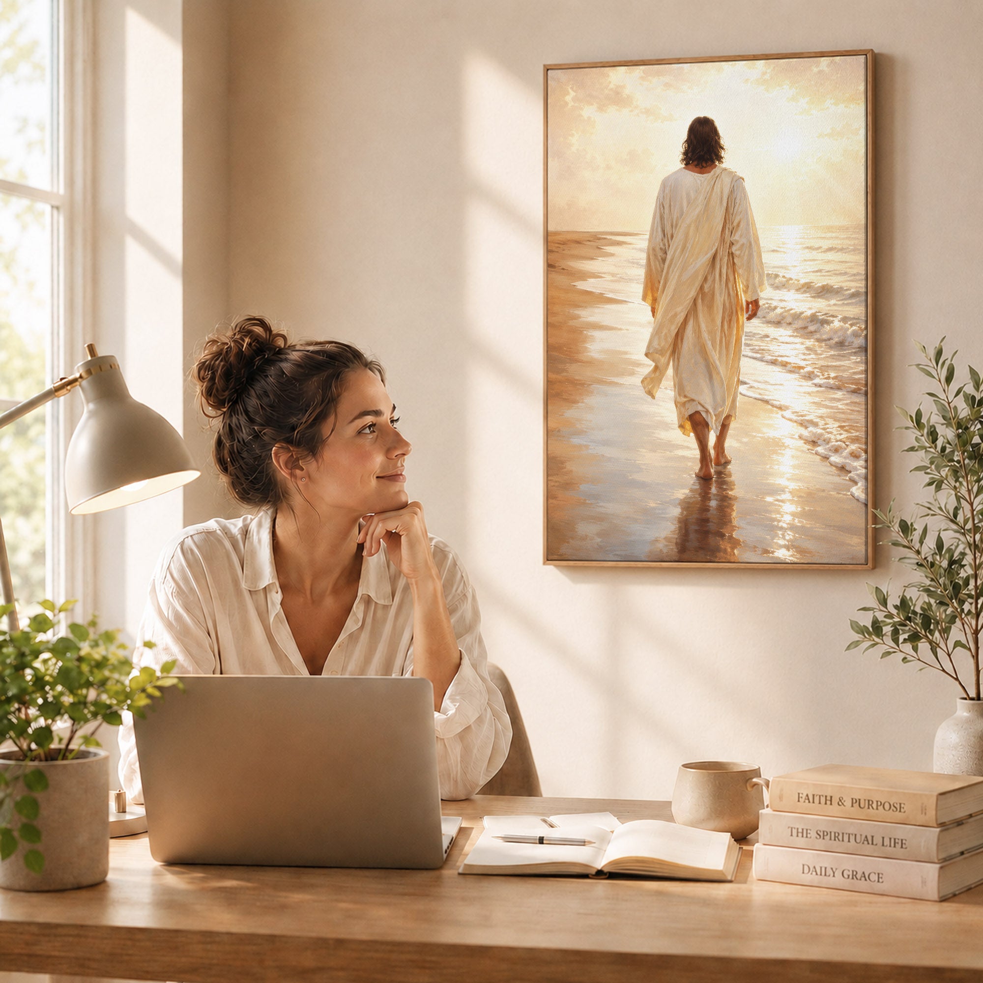 Jesus Walking by the Sea Christian Wall Art Poster/Canvas