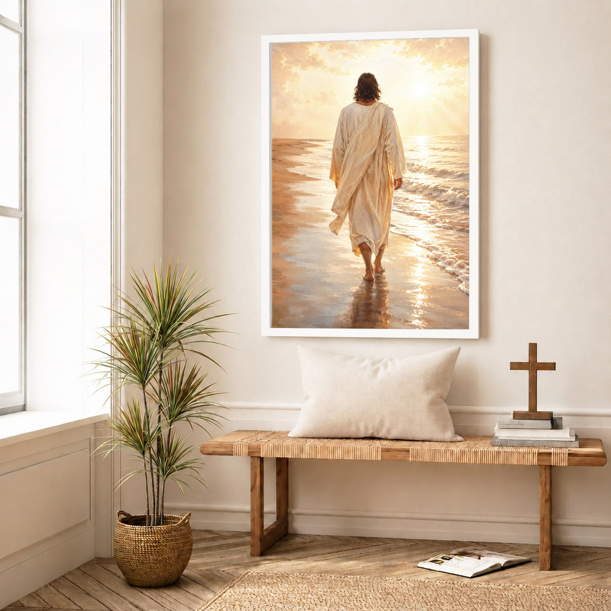 Jesus Walking by the Sea Christian Wall Art Poster/Canvas
