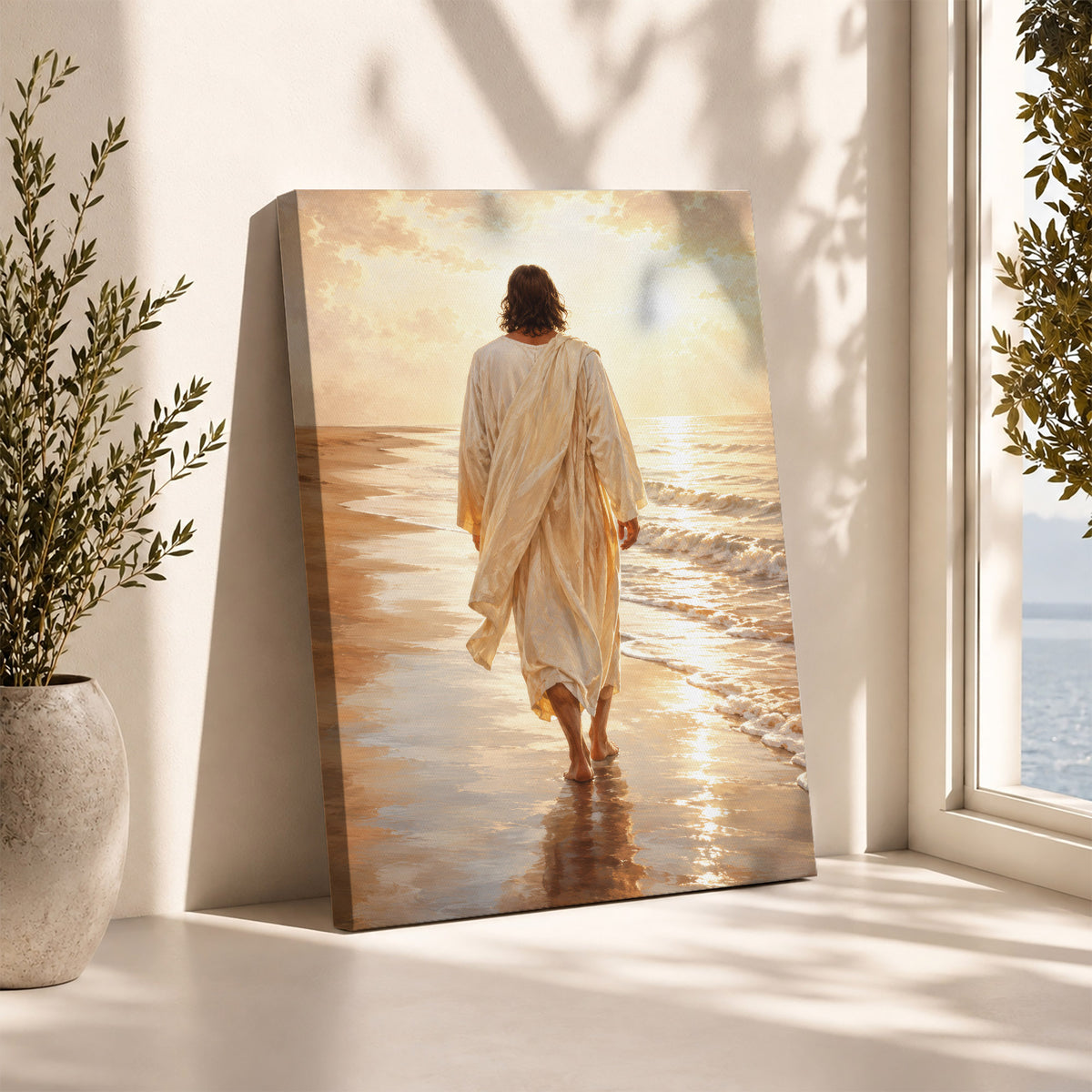 Jesus Walking by the Sea Christian Wall Art Poster/Canvas