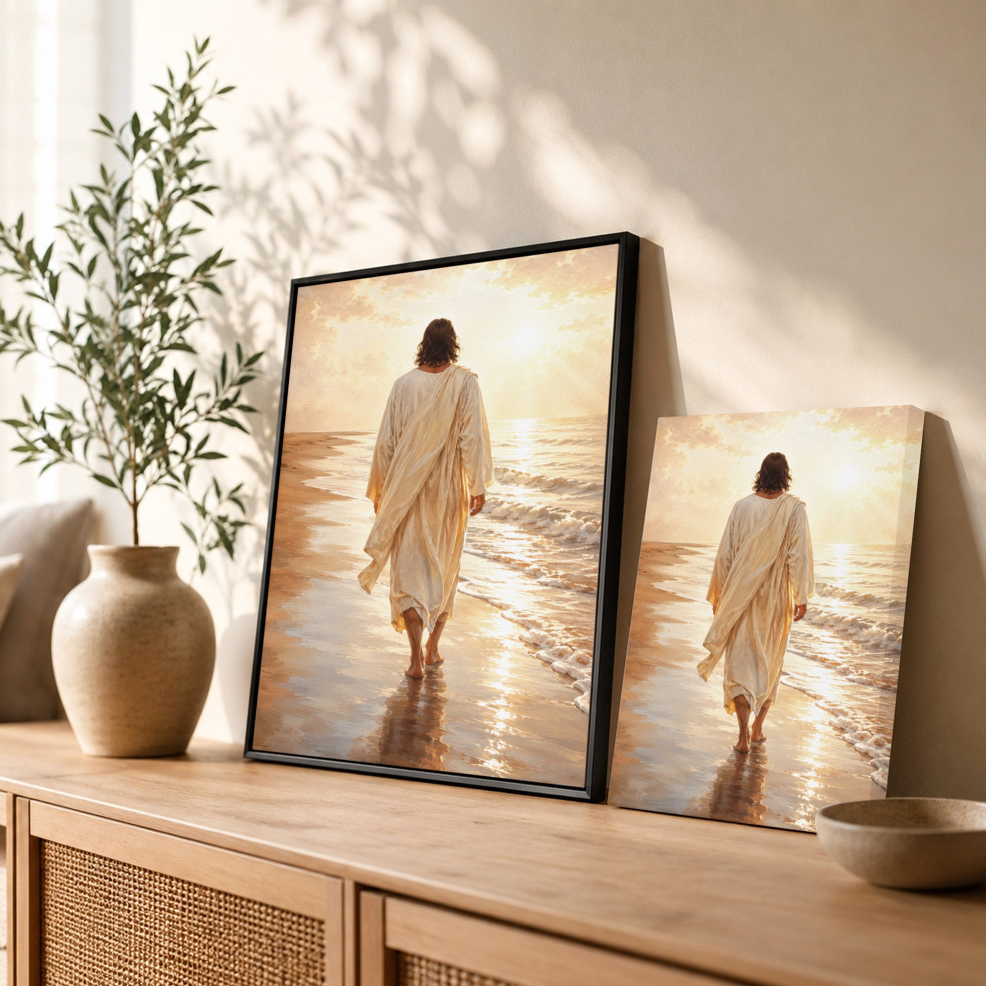 Jesus Walking by the Sea Christian Wall Art Poster/Canvas