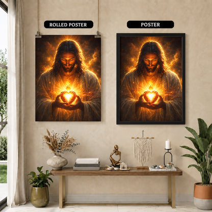 Jesus Christ Sacred Heart Light Christian Wall Art Poster/Canvas