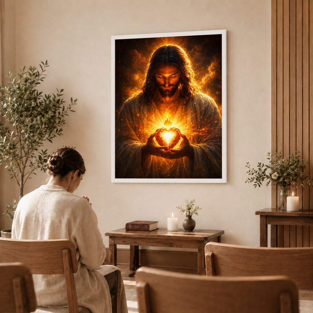 Jesus Christ Sacred Heart Light Christian Wall Art Poster/Canvas