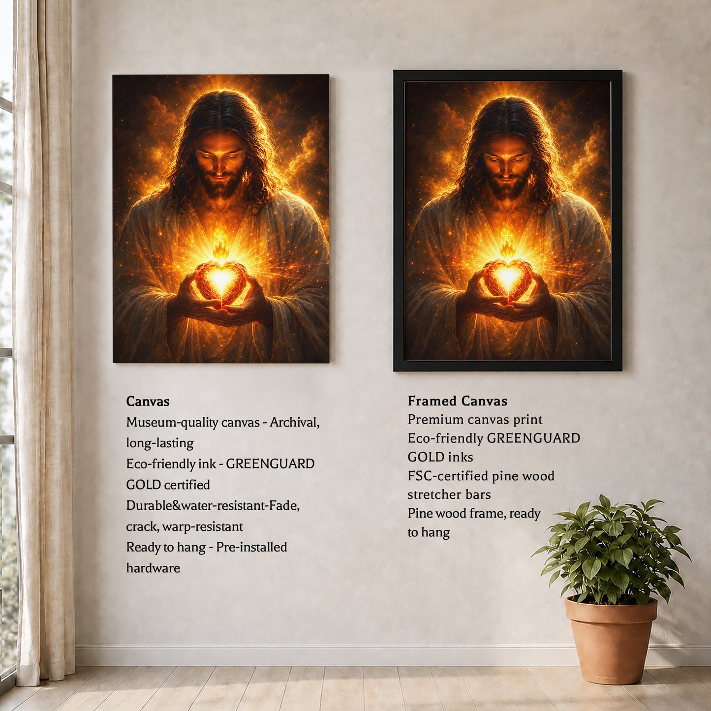 Jesus Christ Sacred Heart Light Christian Wall Art Poster/Canvas